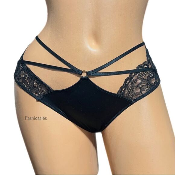 Victorias Secret Very Sexy Satiny Strappy Lace Cheeky panty Black Small - Picture 1 of 7